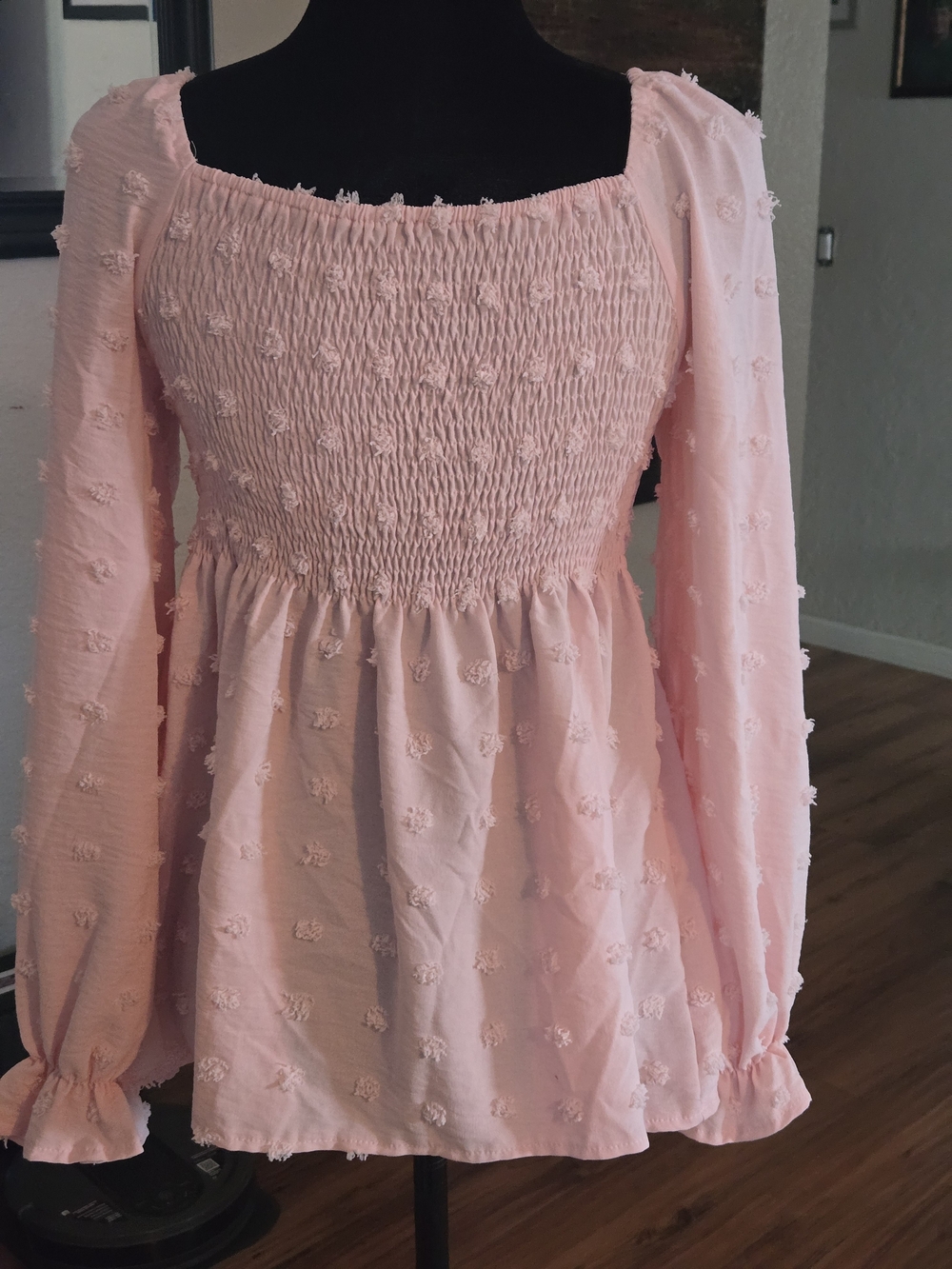 Smocked Pink Long-Sleeve Girls' Casual Dress - Picture 2 of 2
